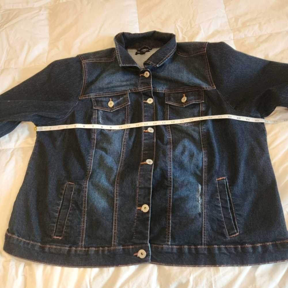 New Look Dark Wash Distressed Denim Jacket 3X Y2K Grunge Oversized Streetwear - Picture 8 of 10